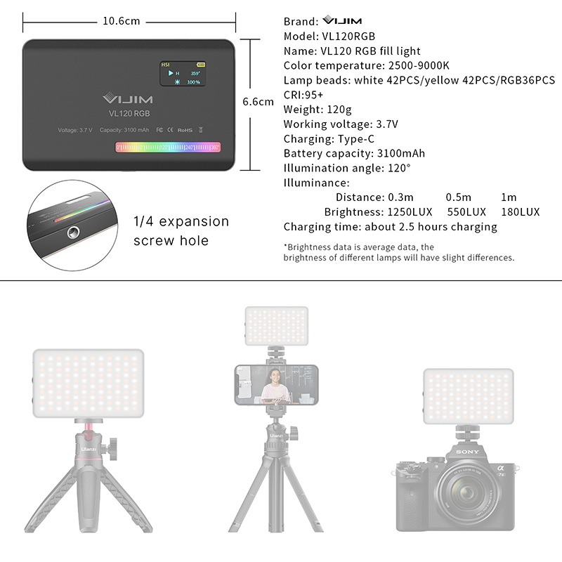 Ulanzi VL120 RGB Câmera Luz de - Photography Lighting Wireless avaliação e preço